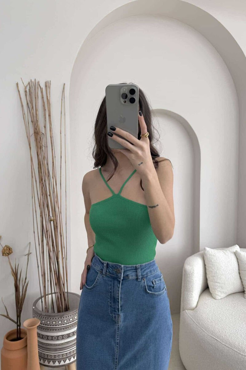 THIN STRAPS ONE COLOR WOMEN TANK TOP GREEN/JESHILE - 1