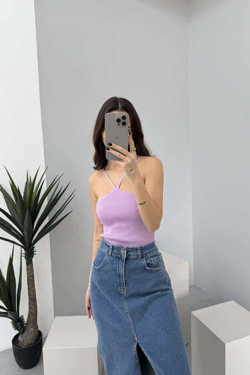 THIN STRAPS ONE COLOR WOMEN TANK TOP LIGHT PURPLE/LEZB - 3