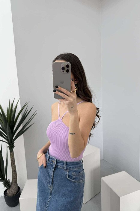 THIN STRAPS ONE COLOR WOMEN TANK TOP LIGHT PURPLE/LEZB - 4
