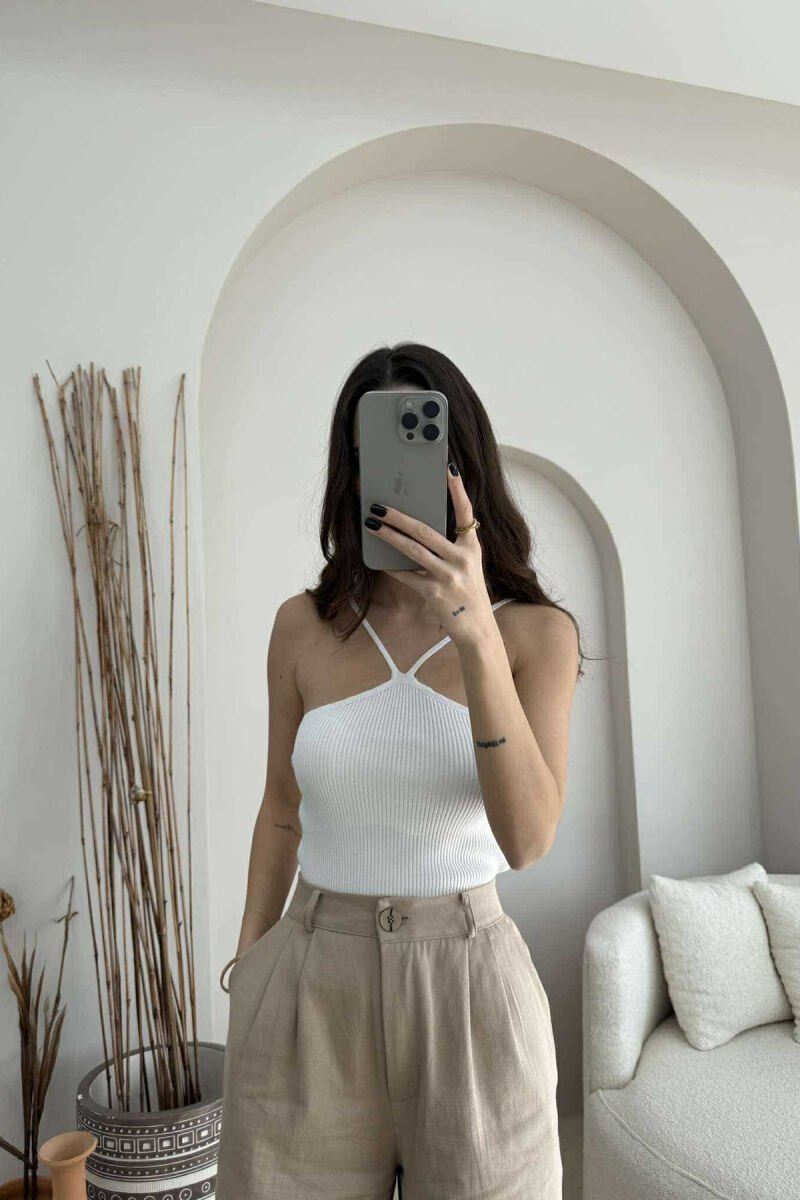 THIN STRAPS ONE COLOR WOMEN TANK TOP WHITE-E BARDHE - 1
