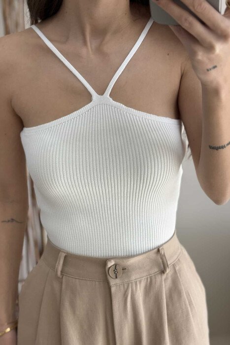 THIN STRAPS ONE COLOR WOMEN TANK TOP WHITE-E BARDHE - 3