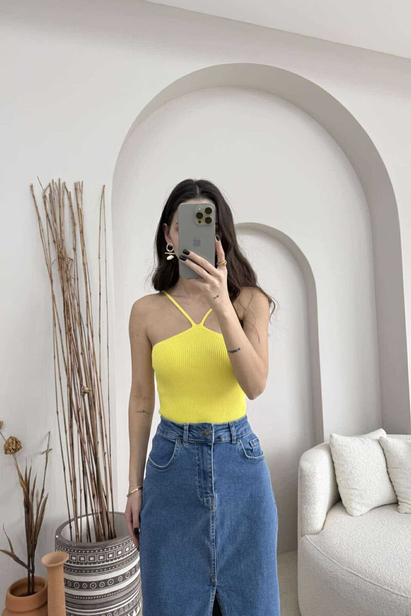 THIN STRAPS ONE COLOR WOMEN TANK TOP YELLOW/E VERDHE - 1