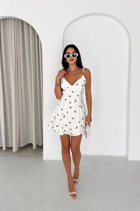 THIN STRAPS SHORT WOMEN DRESS WHITE-E BARDHE - 