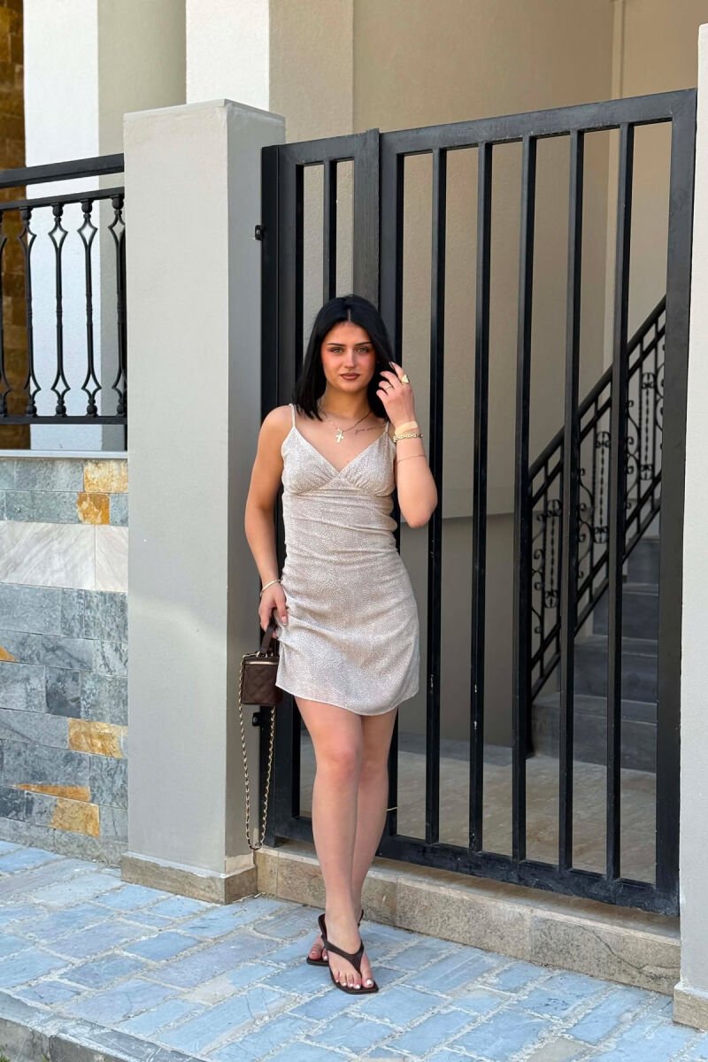 THIN STRAPS V NECK WOMAN DRESS BEIGE/BEZHE - 4