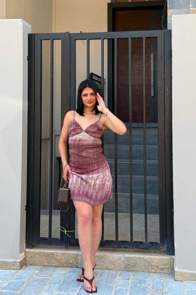 THIN STRAPS V NECK WOMAN DRESS BEIGE+BROWN/BEZHE+KAFE - 1