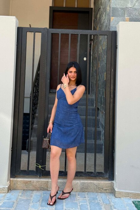 THIN STRAPS V NECK WOMAN DRESS BLUE/BLU - 3