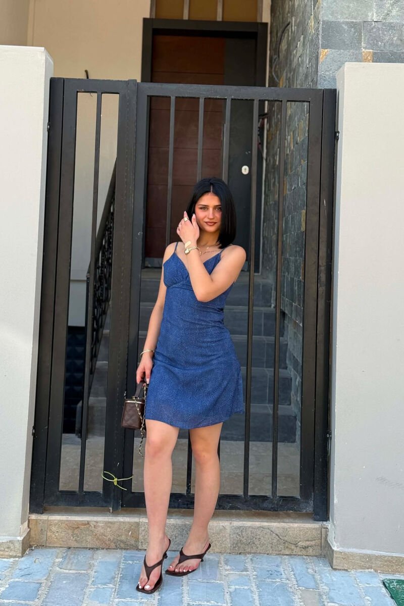 THIN STRAPS V NECK WOMAN DRESS BLUE/BLU - 3