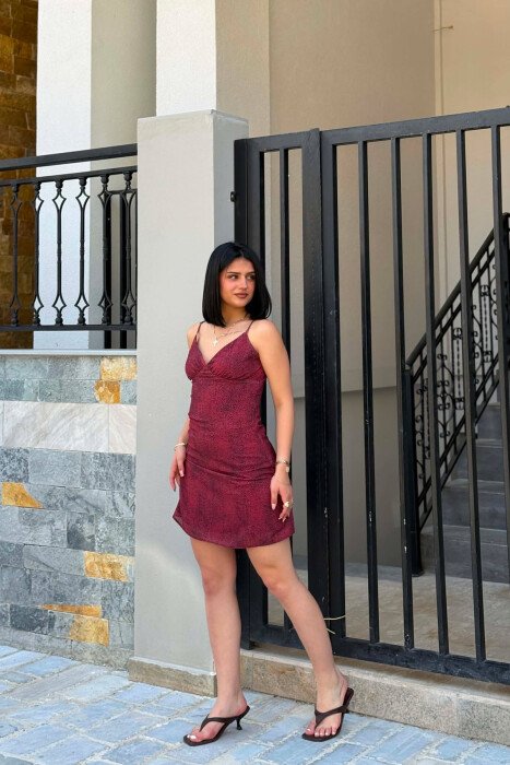 THIN STRAPS V NECK WOMAN DRESS BURGUNDY/VISHNJE - 2