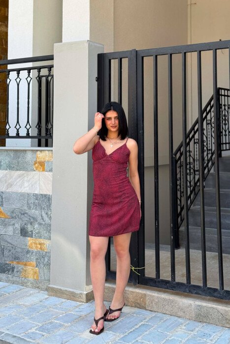 THIN STRAPS V NECK WOMAN DRESS BURGUNDY/VISHNJE - 4