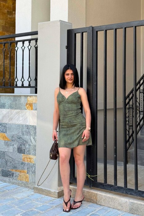 THIN STRAPS V NECK WOMAN DRESS GREEN/JESHILE - 3