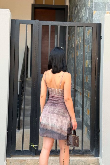 THIN STRAPS V NECK WOMAN DRESS LIGHT BROWN/KAZB - 3