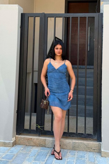 THIN STRAPS V NECK WOMAN DRESS LIGHTBLUE/BZ - 1