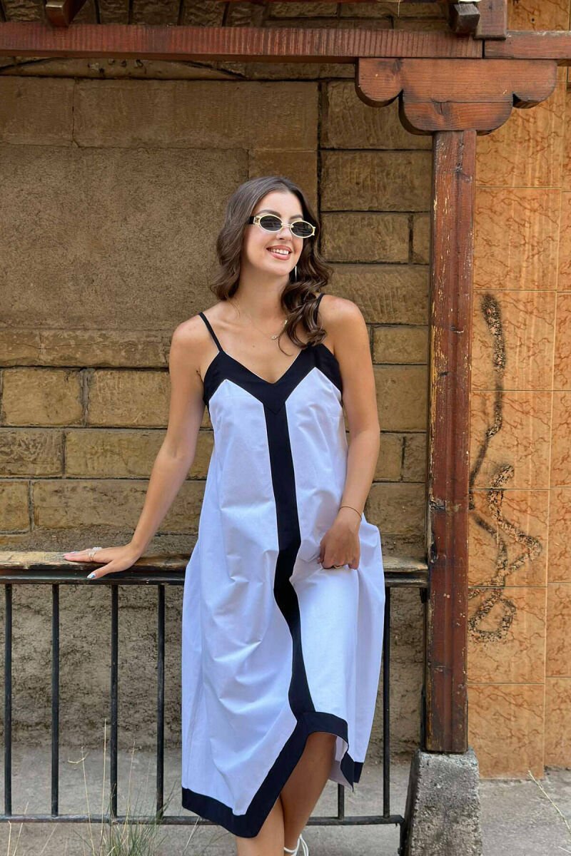 THIN STRAPS V NECK WOMEN DRESS WHITE-E BARDHE - 1