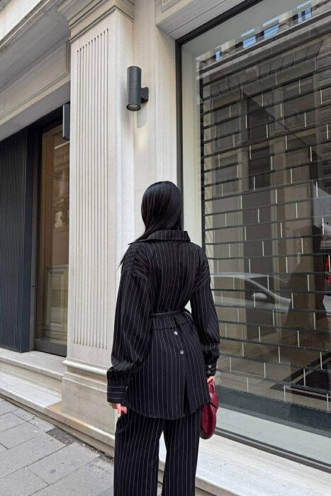 THIN STRIPE DESIGN SHIRT+TROUSERS WOMEN SET BLACK/ E ZEZE - 3