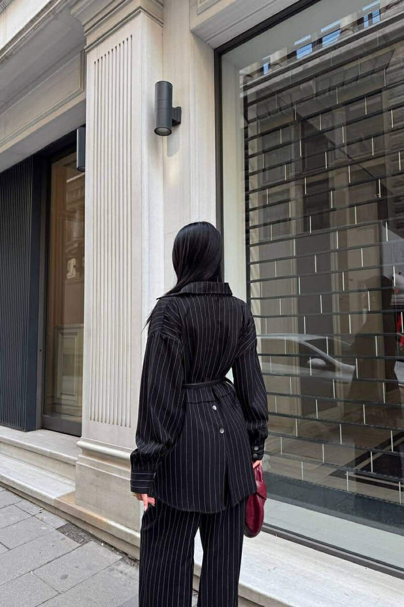 THIN STRIPE DESIGN SHIRT+TROUSERS WOMEN SET BLACK/ E ZEZE - 3