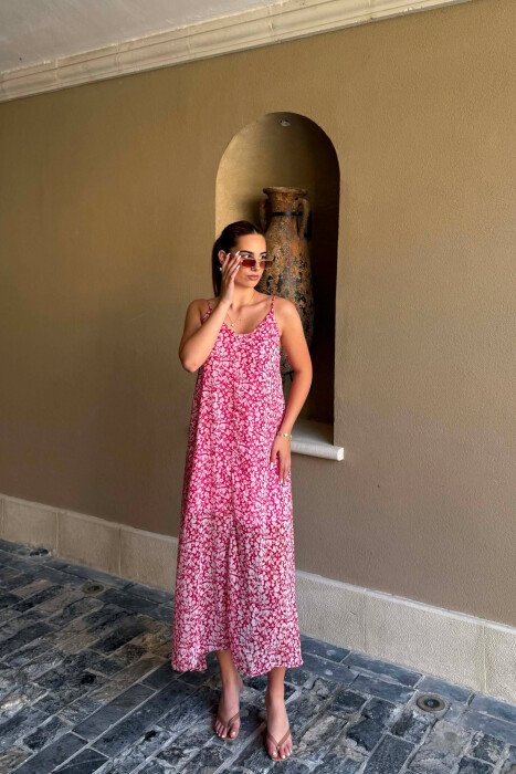 FUSTAN ME RRIPA DHE SHPINEN JASHTE PER FEMRA NE NGJYRE ROZE ME TE KUQE - KLAUDIO FASHION