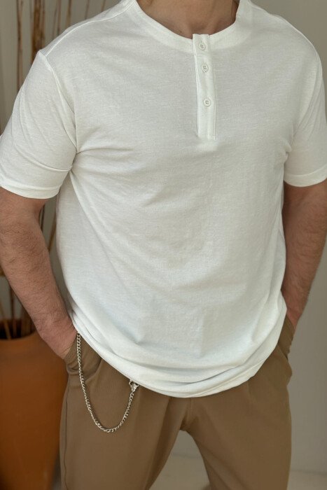 THREE BUTTONS ONE COLOR MEN T-SHIRT WHITE-E BARDHE - 1