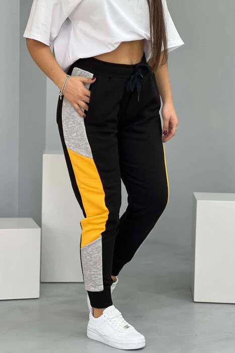 THREE COLOR SIMPLE WOMEN JOGGERS BLACK-YELLOW/ZEVE - KLAUDIO FASHION
