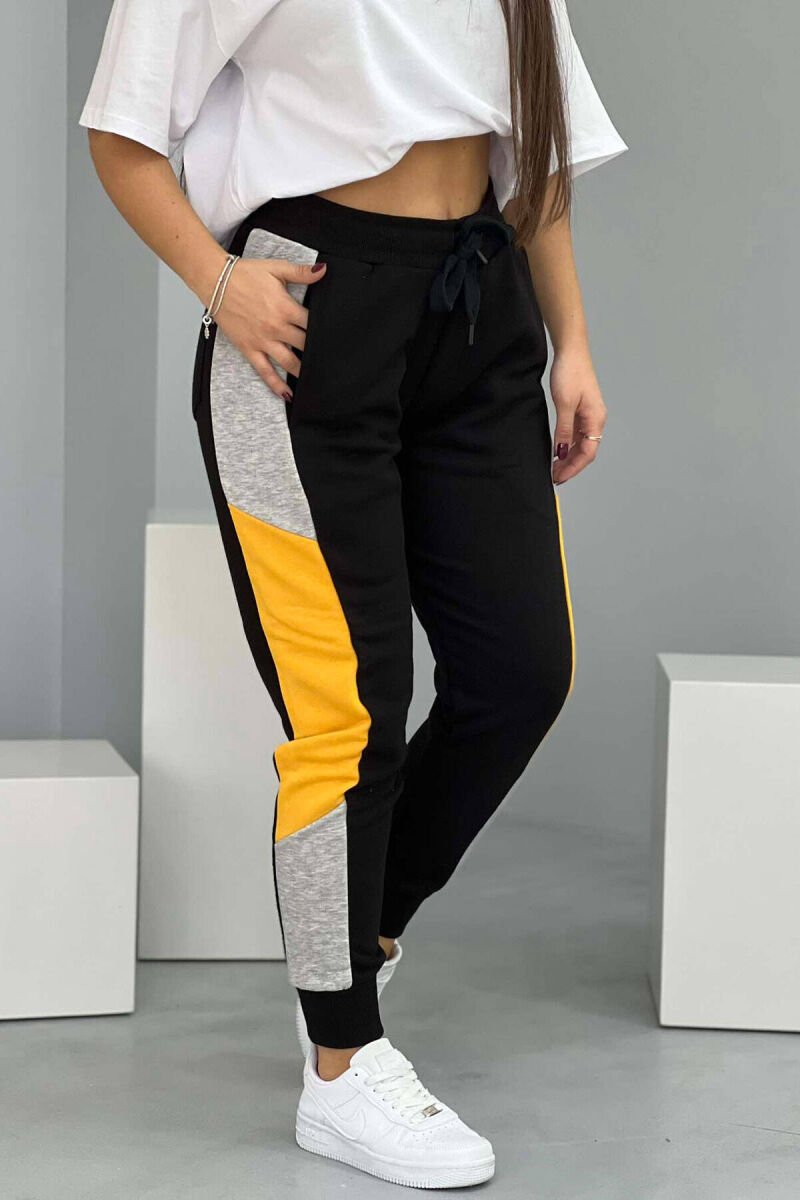 THREE COLOR SIMPLE WOMEN JOGGERS BLACK-YELLOW/ZEVE - 1