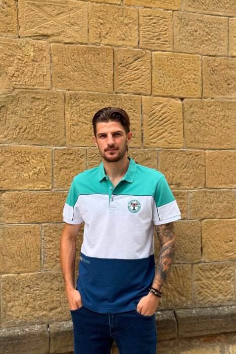 THREE COLORS POLO NECK MEN T-SHIRT BLUE STONE/GK - KLAUDIO FASHION