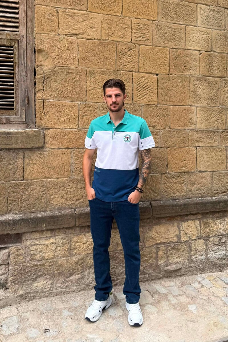 THREE COLORS POLO NECK MEN T-SHIRT BLUE STONE/GK - 4