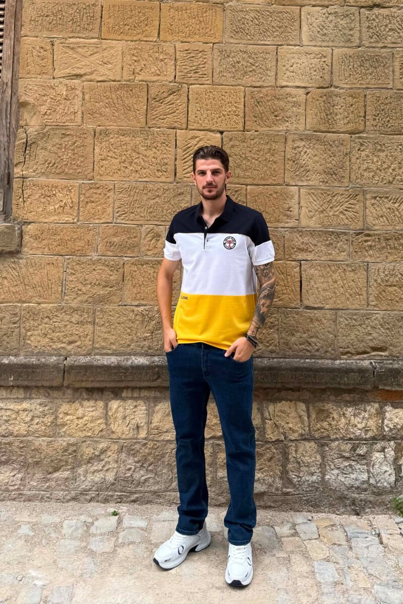 THREE COLORS POLO NECK MEN T-SHIRT BLUE-YELLOW/BLVE - 3