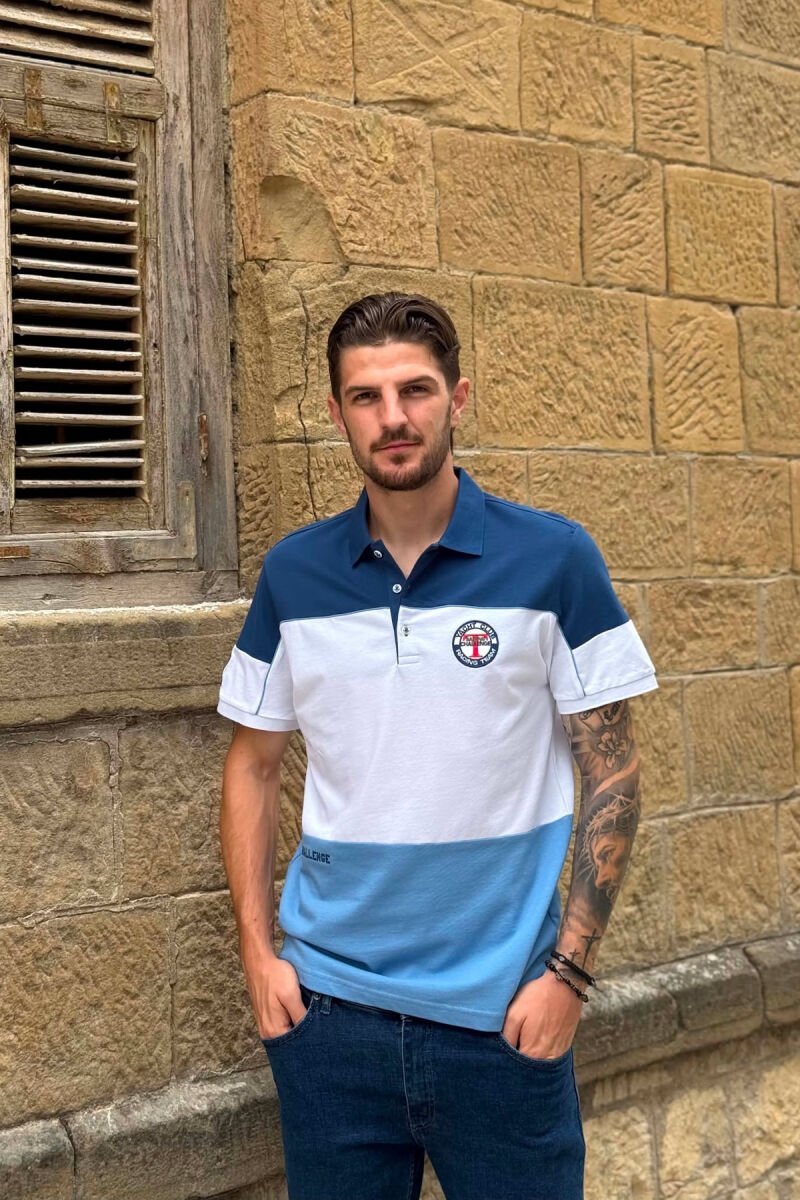 THREE COLORS POLO NECK MEN T-SHIRT BLUE/BLU - 1