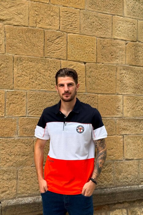 THREE COLORS POLO NECK MEN T-SHIRT BLUE+ORANGE/BLUPO - KLAUDIO FASHION