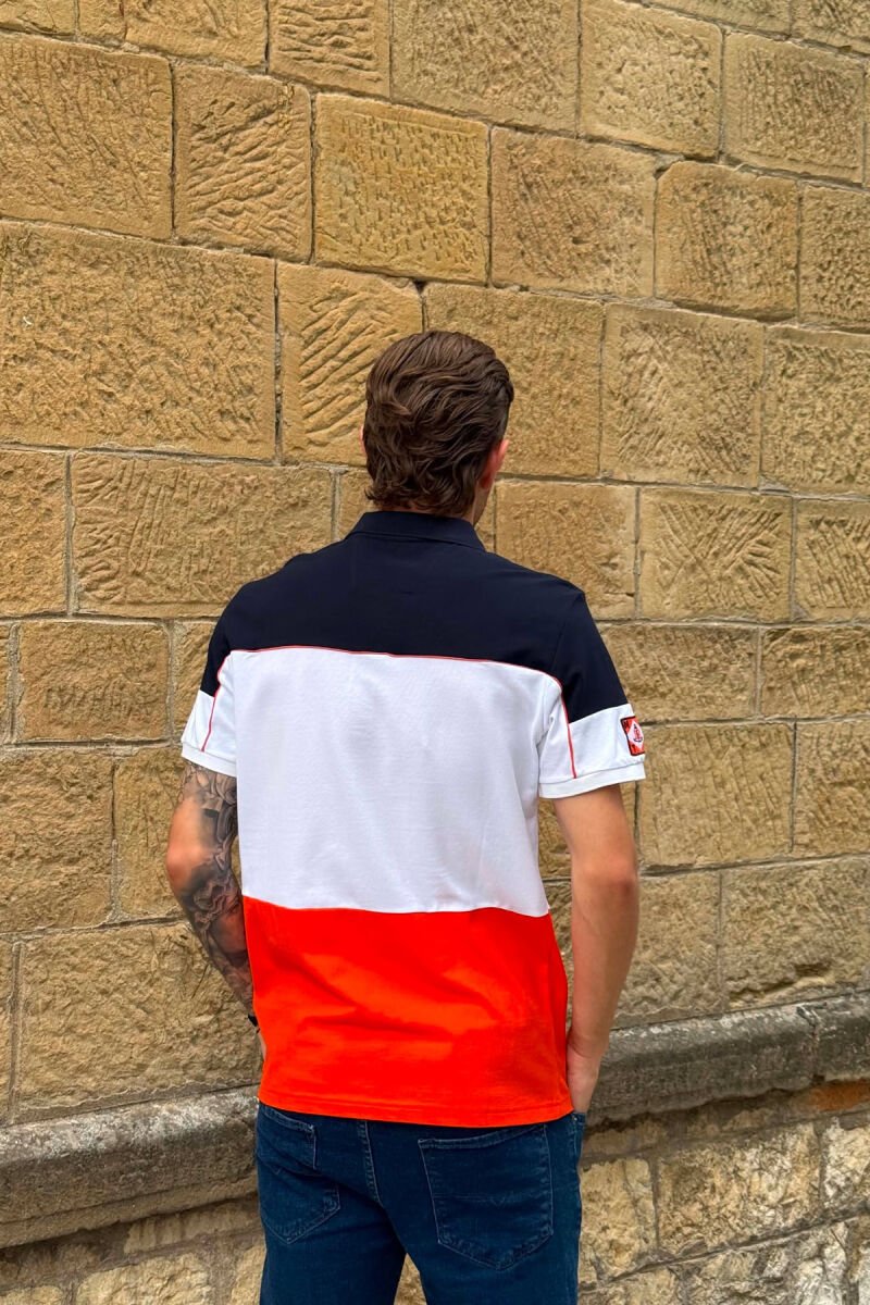 THREE COLORS POLO NECK MEN T-SHIRT BLUE+ORANGE/BLUPO - 3