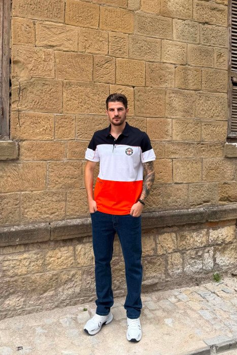 THREE COLORS POLO NECK MEN T-SHIRT BLUE+ORANGE/BLUPO - 4