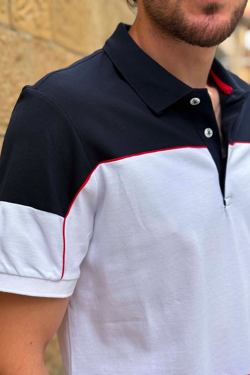 THREE COLORS POLO NECK MEN T-SHIRT DARK BLUE/BEE - 2