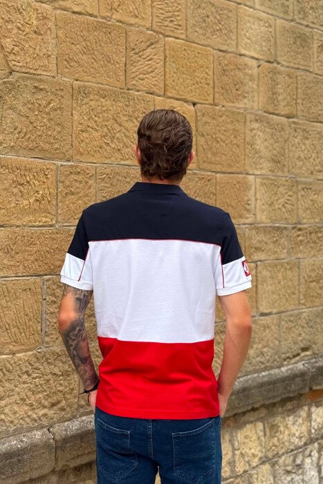 THREE COLORS POLO NECK MEN T-SHIRT DARK BLUE/BEE - 3