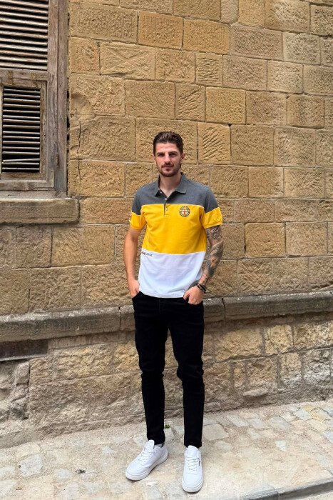 THREE COLORS POLO NECK MEN T-SHIRT GREY/GRI - 4