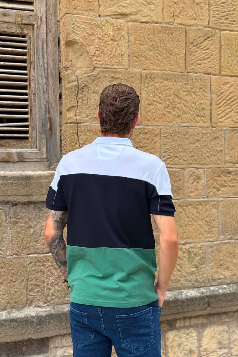 THREE COLORS POLO NECK MEN T-SHIRT WHITE/GREEN-BAJE - 3