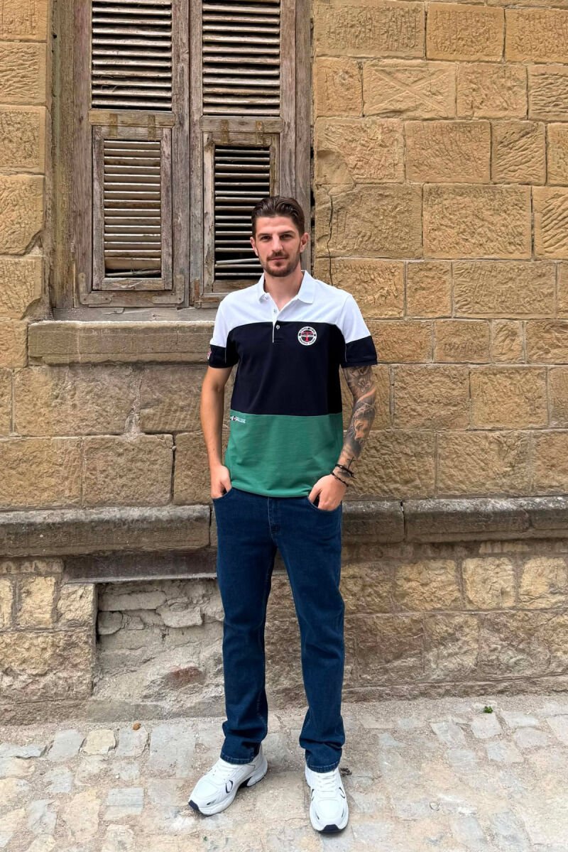 THREE COLORS POLO NECK MEN T-SHIRT WHITE/GREEN-BAJE - 4