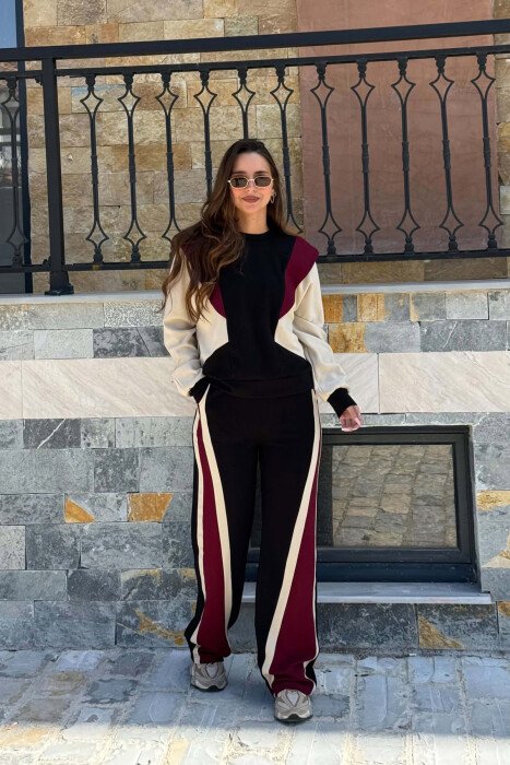 THREE COLORS SWEATSHIRT + SWEATPANTS WOMAN SET BLACK/ E ZEZE 