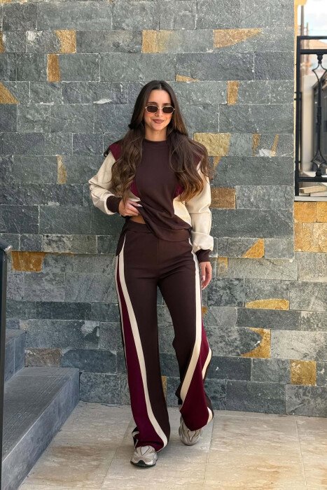 THREE COLORS SWEATSHIRT + SWEATPANTS WOMAN SET BROWN/KAFE 