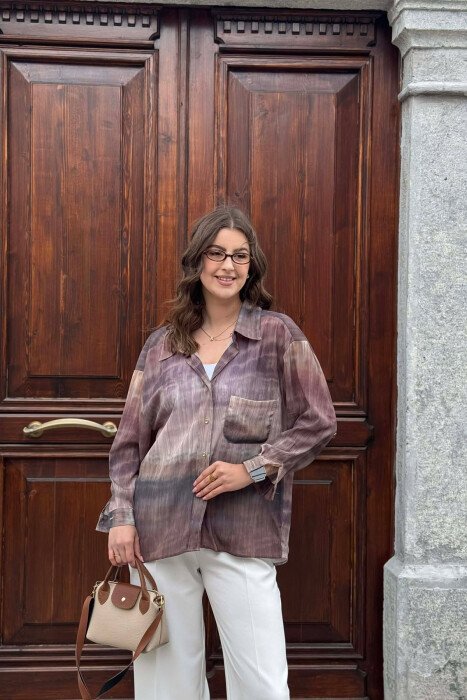 TIE-DYE GOLD BUTTONS WOMAN SHIRT BROWN/KAFE - 1