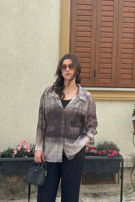 TIE-DYE GOLD BUTTONS WOMAN SHIRT DARK GREY/GEE 