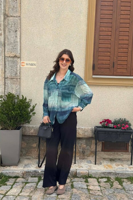 TIE-DYE GOLD BUTTONS WOMAN SHIRT GREEN/JESHILE - 1