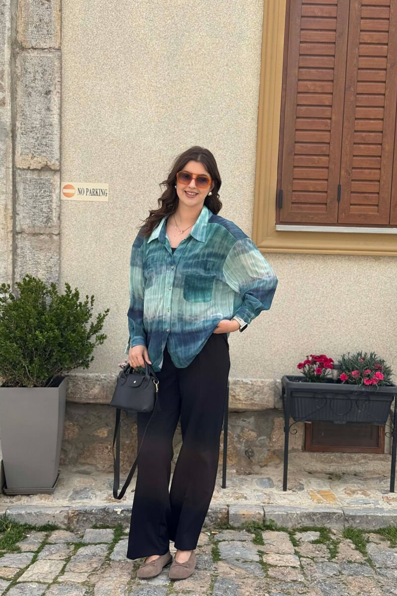 TIE-DYE GOLD BUTTONS WOMAN SHIRT GREEN/JESHILE - 1