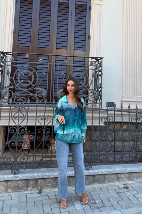 TIE-DYE GOLD BUTTONS WOMAN SHIRT GREEN/JESHILE - 1