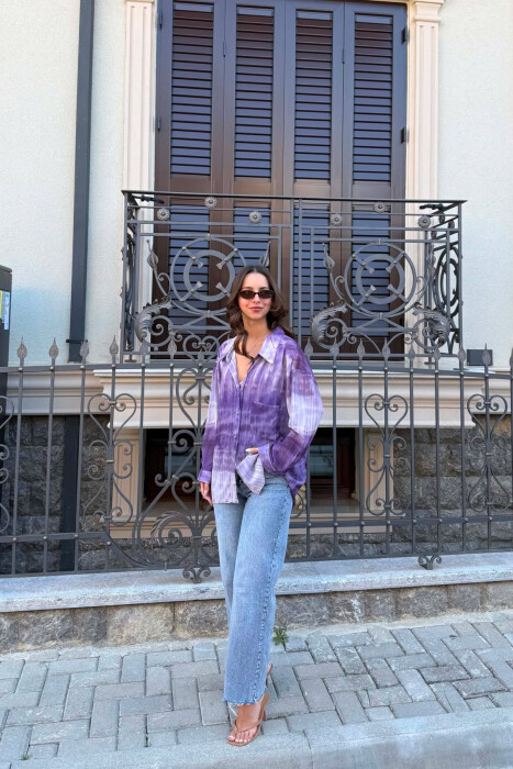 TIE-DYE GOLD BUTTONS WOMAN SHIRT PURPLE/LEJLA - 1