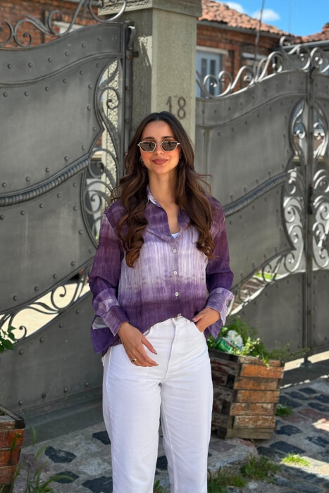 TIE-DYE LONG SLEEVE WOMAN SHIRT PURPLE/LEJLA - KLAUDIO FASHION