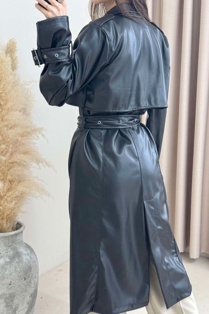TIED UP BELTED LONG ONE COLOR WOMEN JACKET BLACK/ E ZEZE - 5