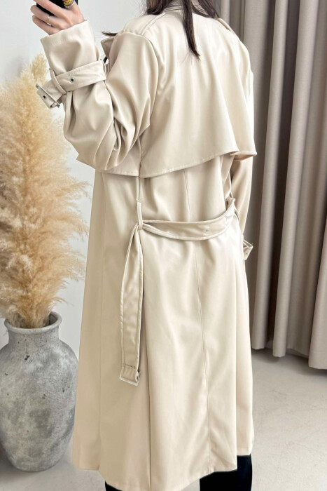 ジャケット・アウター Liten cubic trench JK beige TIED UP BELTED LONG ONE COLOR WOMEN JACKET CREAM/KREM JACKETS