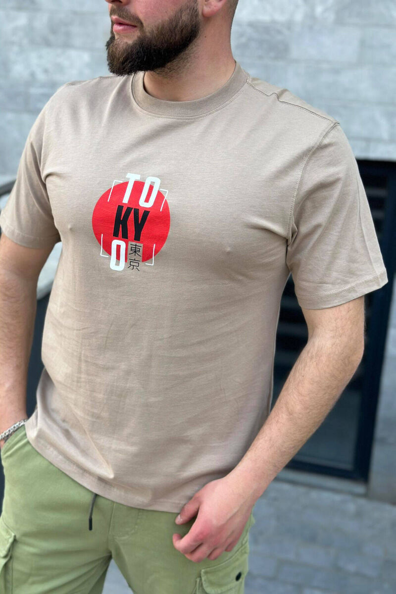 TOKYO ROUND NECK COTTON MEN T-SHIRT BEIGE/BEZHE - 1