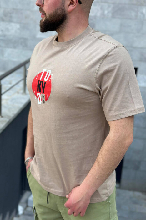 TOKYO ROUND NECK COTTON MEN T-SHIRT BEIGE/BEZHE - 3