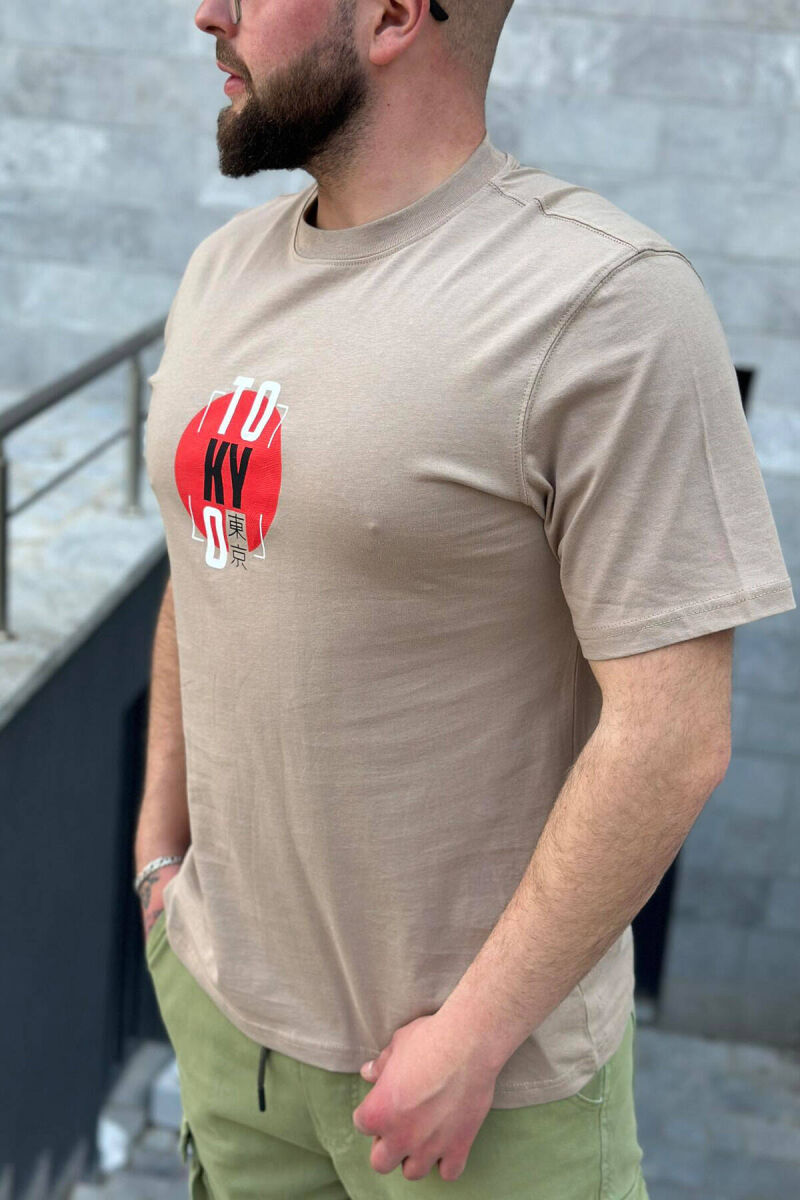 TOKYO ROUND NECK COTTON MEN T-SHIRT BEIGE/BEZHE - 3