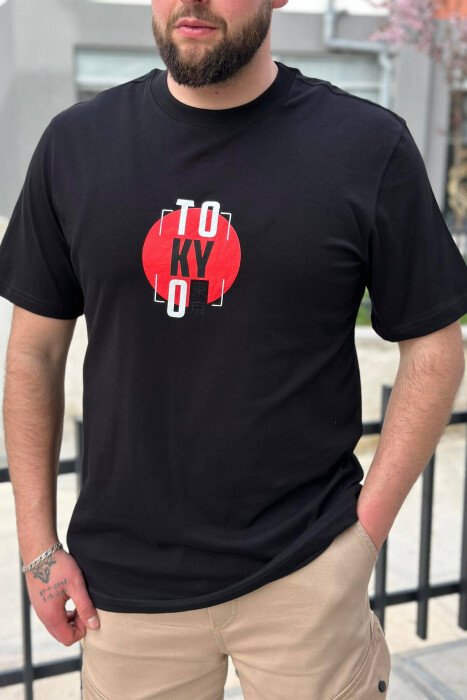 TOKYO ROUND NECK COTTON MEN T-SHIRT BLACK/ E ZEZE - KLAUDIO FASHION